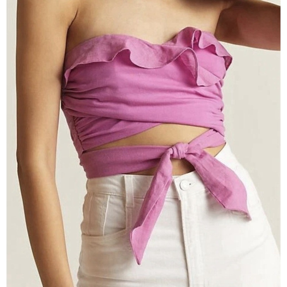 Anthropologie Ruffled‎ Tie-Front Tube Top SIZE M Pink Optional Straps